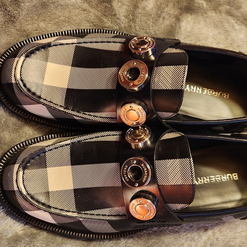Authentic Burberry Broadbrook checker charcoal studded loafers